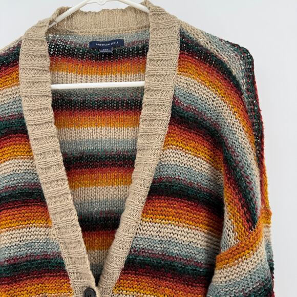 American Eagle Cardigan Striped Y2K Preppy Button Up Size Medium Rainbow Long - Picture 2 of 9